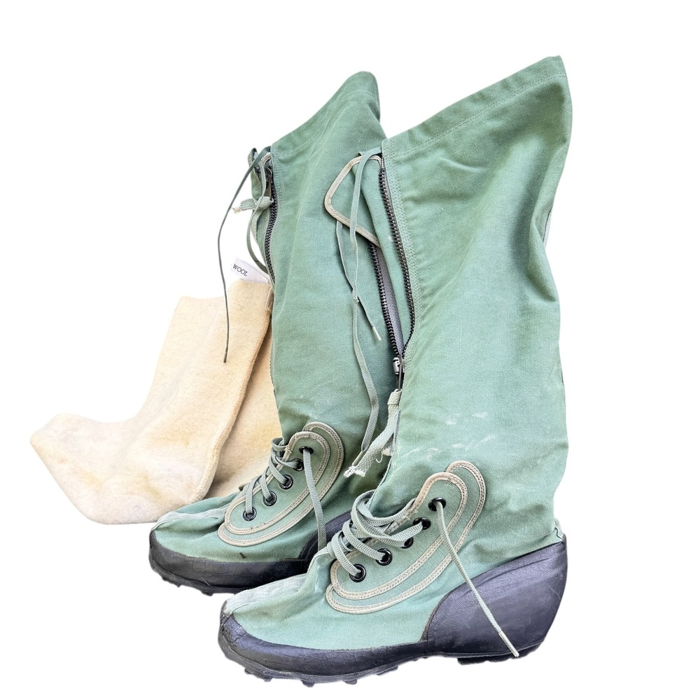 Vintage US Military N-1B Arctic Mukluk Boots Green Canvas Wool Liners XSmall
